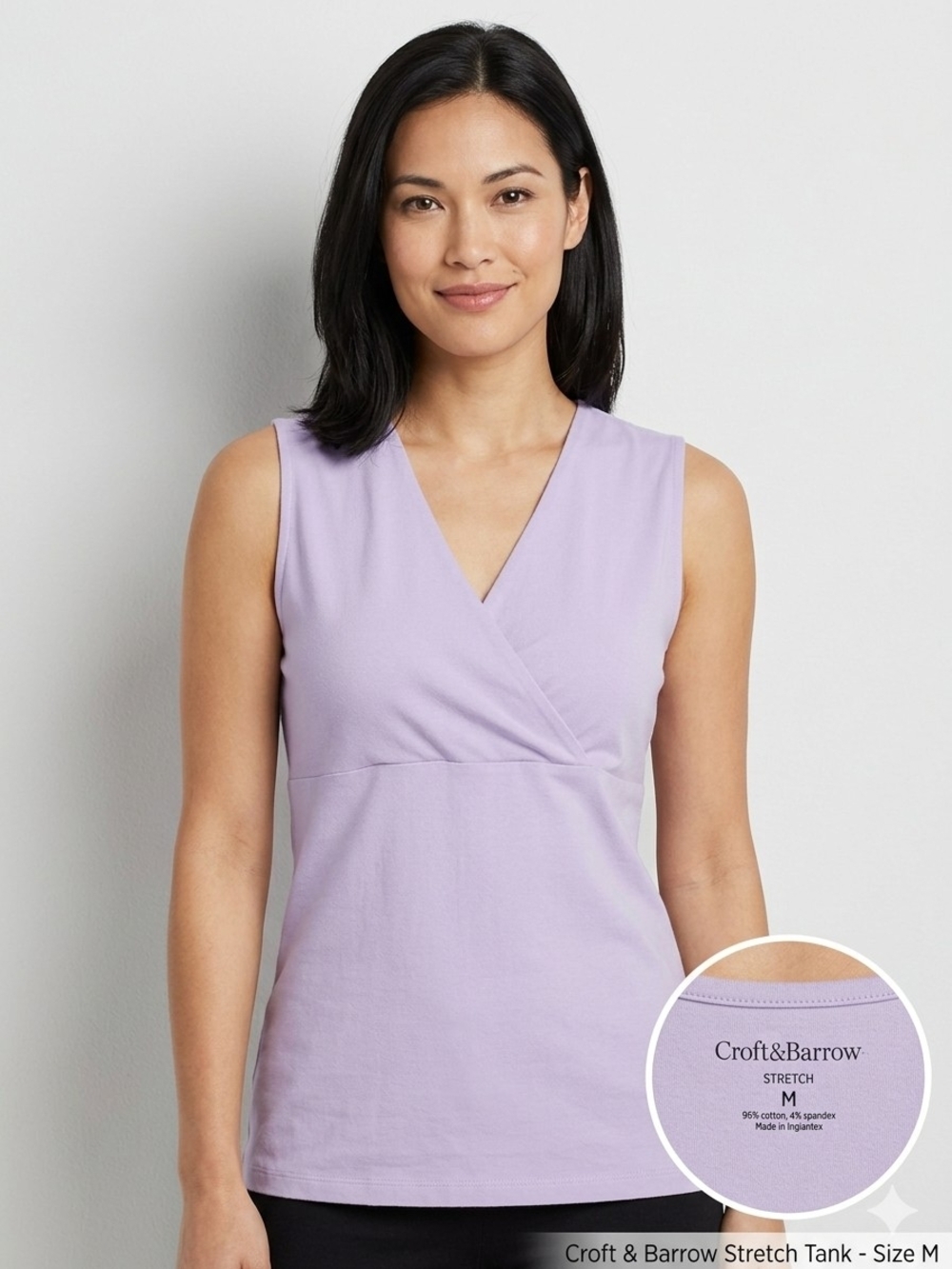 Croft & Barrow Stretch Faux Wrap Tank Top Women's Size Medium M Lavender Purple